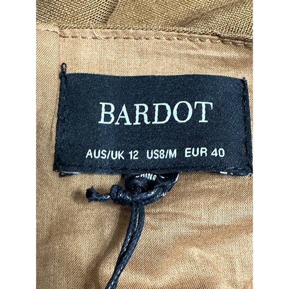 Bardot Mini Dress Linen Blend Goddess Halter Backless Zip Back Brown Medium NWT - Picture 9 of 10